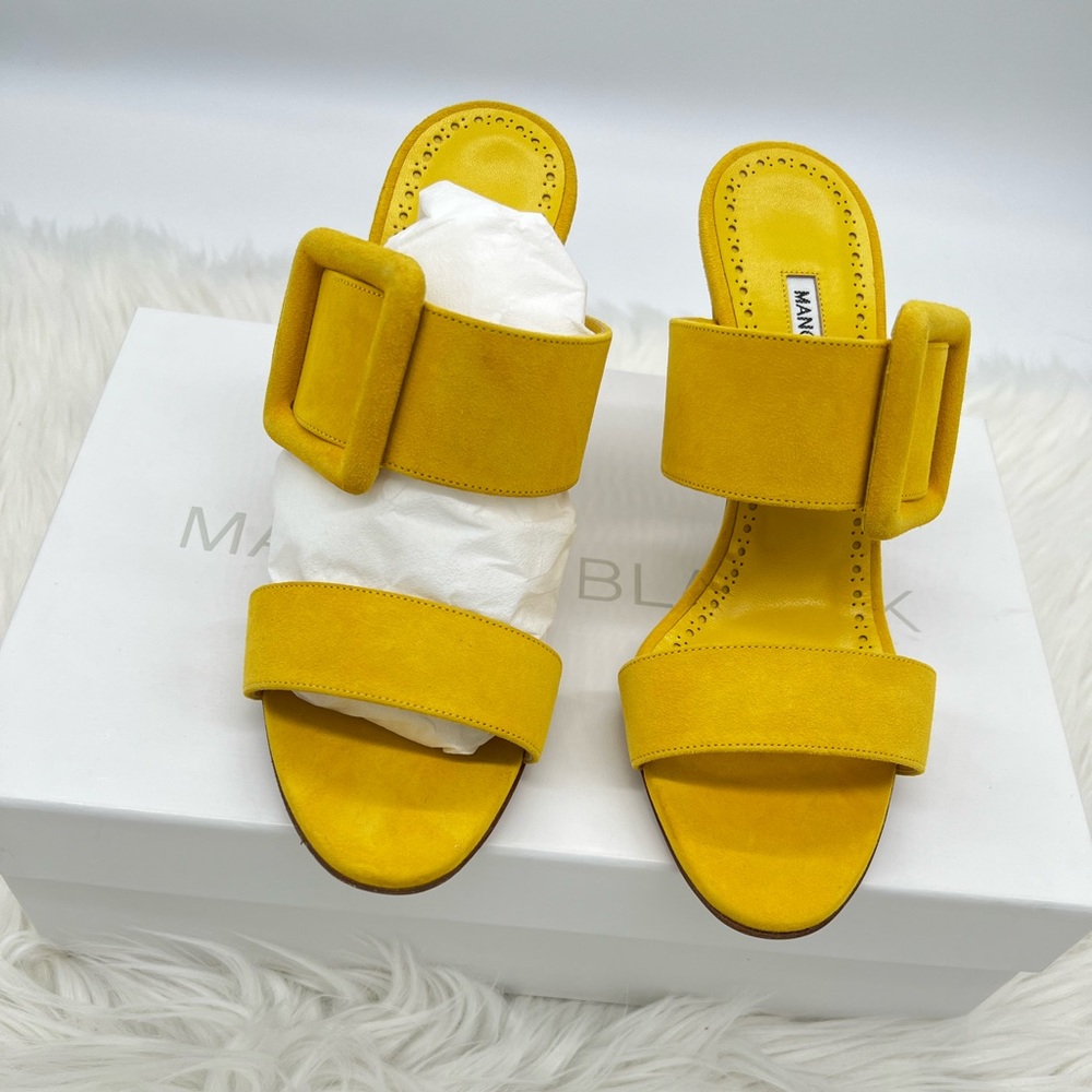 Manolo Blahnik | Gable Suede Buckle Mules - Picture 11 of 15
